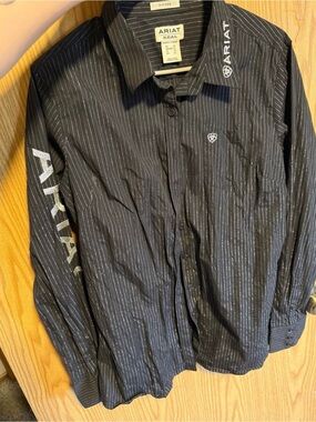 Ariat Black Pinstripe Logo Button-Front Shirt